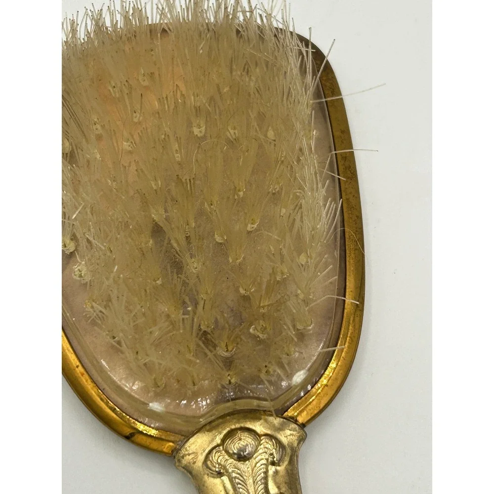Vintage Gold Tone Floral Hair Brush Hollywood Regency Vanity‎ Decor Rose Bouquet